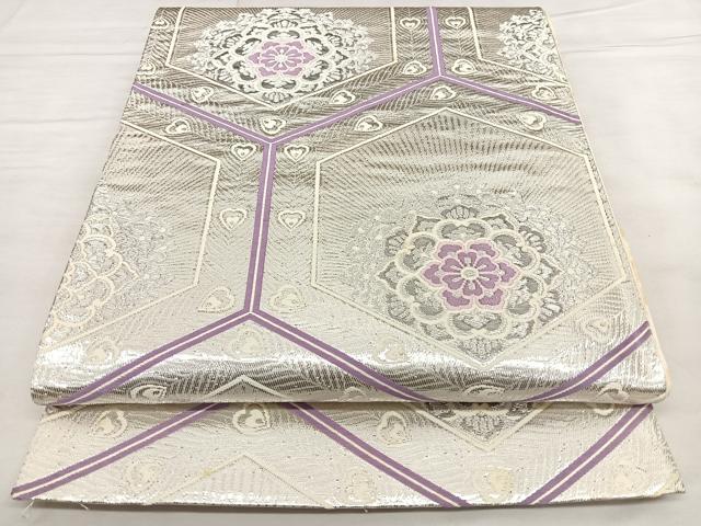 平和屋着物◎六通柄袋帯 亀甲花文 プラチナ箔二重織 正絹 逸品 BAAX0173qw