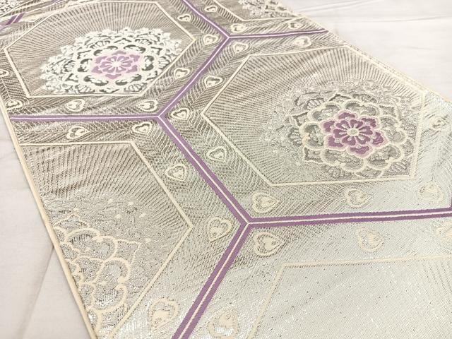 平和屋着物◎六通柄袋帯 亀甲花文 プラチナ箔二重織 正絹 逸品 BAAX0173qw