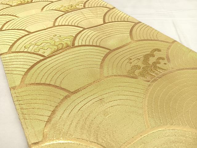 平和屋着物◎六通柄袋帯 唐織 立波文 金糸 正絹 逸品 BAAX0174qw