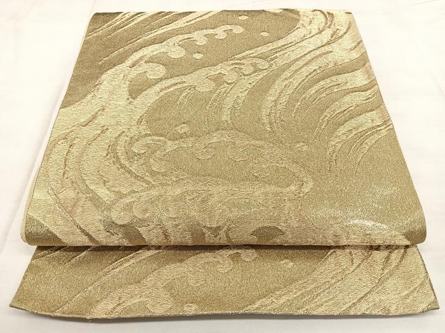 平和屋着物◎六通柄袋帯　唐織　立波文　金糸　正絹　逸品　BAAX0184qw