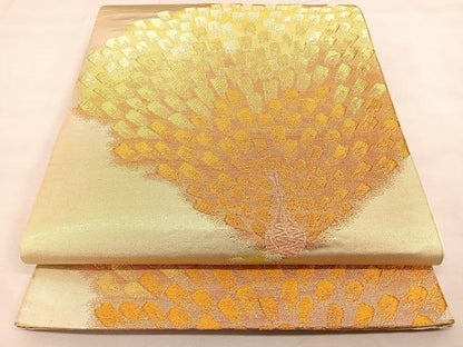 平和屋着物◎六通柄袋帯　唐織　孔雀文　金糸　正絹　逸品　BAAX0187qw