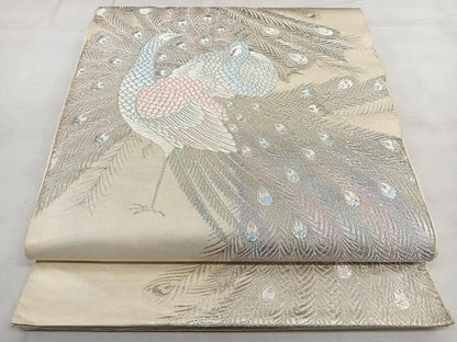 平和屋着物◎六通柄袋帯　手織　孔雀文　銀糸　正絹　逸品　BAAX0199qw