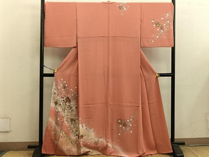 平和屋着物■訪問着 椿花文 暈し染め 金彩 鈴乃屋扱い 正絹 逸品 BAAX0204mz