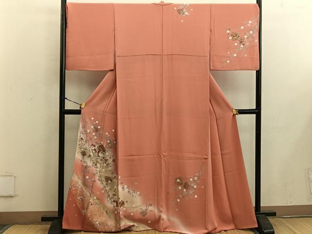 平和屋着物■訪問着 椿花文 暈し染め 金彩 鈴乃屋扱い 正絹 逸品 BAAX0204mz