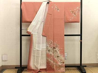 平和屋着物■訪問着 椿花文 暈し染め 金彩 鈴乃屋扱い 正絹 逸品 BAAX0204mz