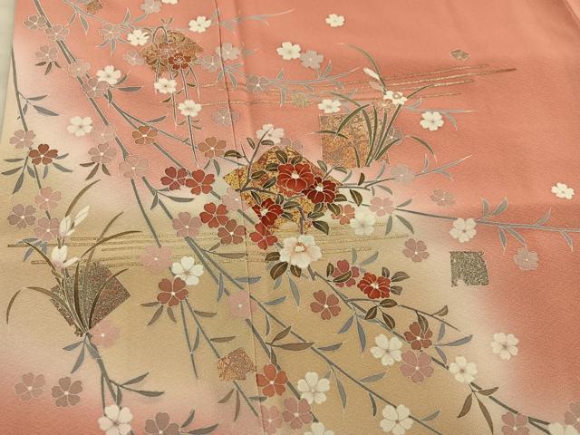 平和屋着物■訪問着 椿花文 暈し染め 金彩 鈴乃屋扱い 正絹 逸品 BAAX0204mz