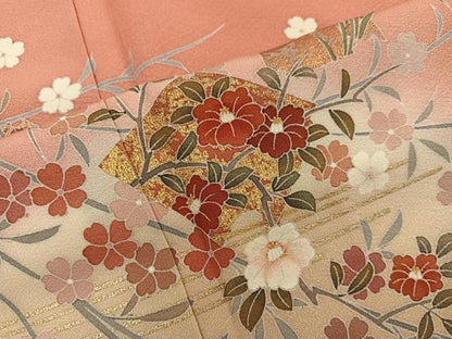 平和屋着物■訪問着 椿花文 暈し染め 金彩 鈴乃屋扱い 正絹 逸品 BAAX0204mz