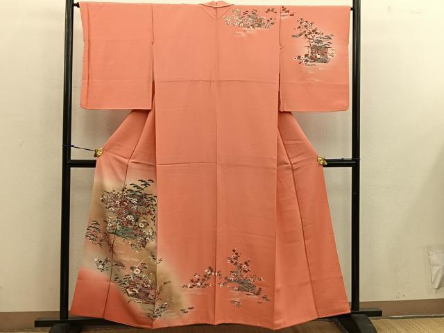 平和屋着物■訪問着 陶器花文 暈し染め 金彩 正絹 逸品 BAAX0206mz