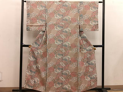 平和屋着物■上質な小紋 扇面更紗花文 正絹 逸品 BAAX0210mz