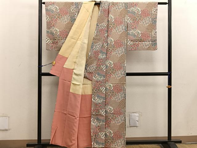 平和屋着物■上質な小紋 扇面更紗花文 正絹 逸品 BAAX0210mz