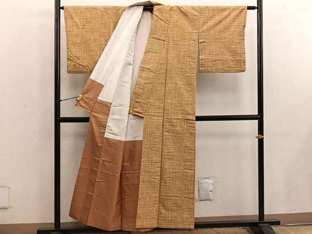 平和屋着物■上質な紬 格子柄 正絹 逸品 BAAX0222mz