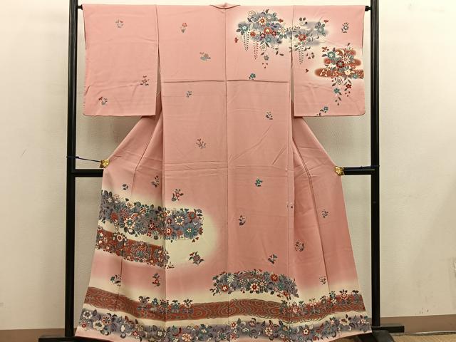 平和屋着物■訪問着 舞蝶花鳥文 暈し染め 金銀彩 正絹 逸品 BAAX0226mz