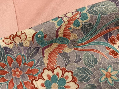 平和屋着物■訪問着 舞蝶花鳥文 暈し染め 金銀彩 正絹 逸品 BAAX0226mz