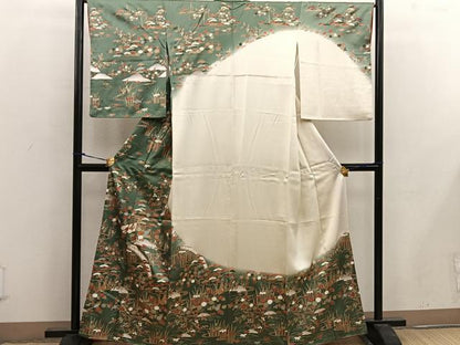 平和屋着物■訪問着 駒刺繍 菊花文 暈し染め 金彩 正絹 逸品 BAAX0232mz