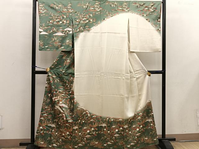 平和屋着物■訪問着 駒刺繍 菊花文 暈し染め 金彩 正絹 逸品 BAAX0232mz