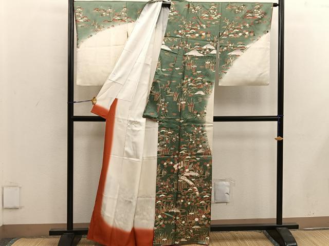 平和屋着物■訪問着 駒刺繍 菊花文 暈し染め 金彩 正絹 逸品 BAAX0232mz