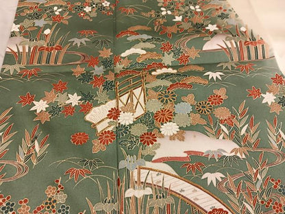 平和屋着物■訪問着 駒刺繍 菊花文 暈し染め 金彩 正絹 逸品 BAAX0232mz
