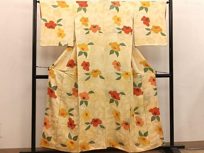 平和屋着物■上質な小紋 地紋起こし 草花文 正絹 逸品 BAAX0236mz