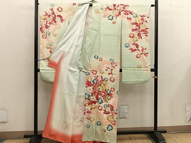 平和屋着物■豪華振袖　刺繍　カトレア　金銀彩　正絹　逸品　BAAX0240mz