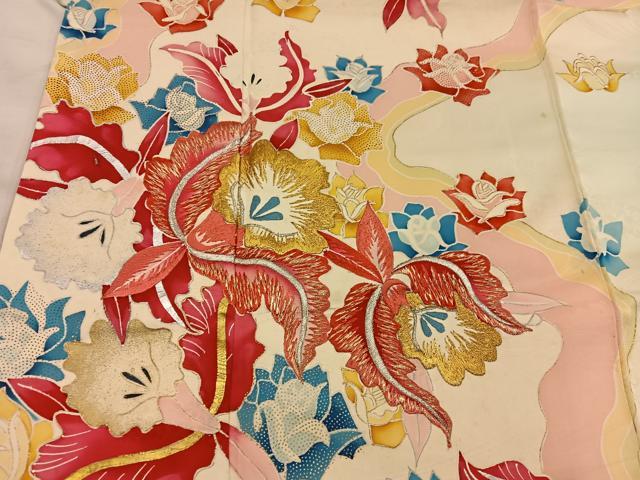 平和屋着物■豪華振袖　刺繍　カトレア　金銀彩　正絹　逸品　BAAX0240mz