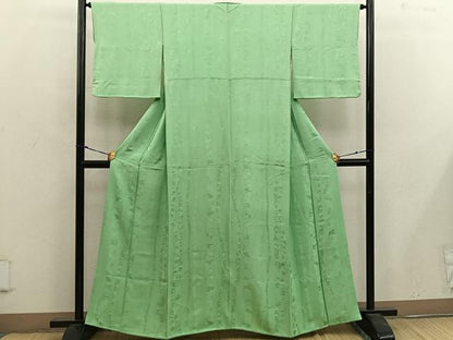 平和屋着物■上質な色無地 竹地紋 柳色 正絹 逸品 BAAX0243mz