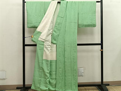 平和屋着物■上質な色無地 竹地紋 柳色 正絹 逸品 BAAX0243mz