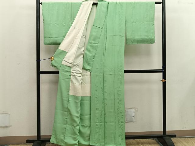 平和屋着物■上質な色無地 竹地紋 柳色 正絹 逸品 BAAX0243mz