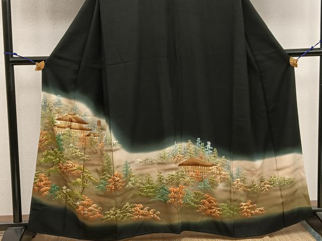平和屋着物■豪華黒留袖 樹林風景文 暈し染め 金彩 正絹 逸品 BAAX0244mz