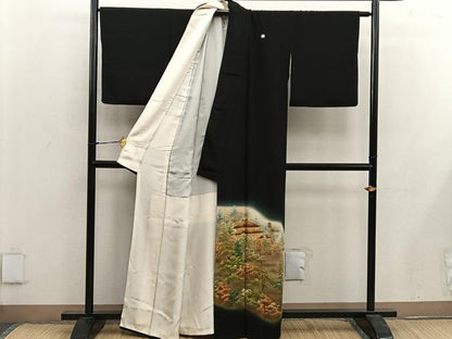 平和屋着物■豪華黒留袖 樹林風景文 暈し染め 金彩 正絹 逸品 BAAX0244mz
