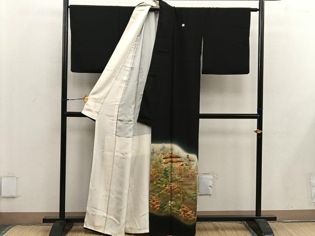 平和屋着物■豪華黒留袖 樹林風景文 暈し染め 金彩 正絹 逸品 BAAX0244mz