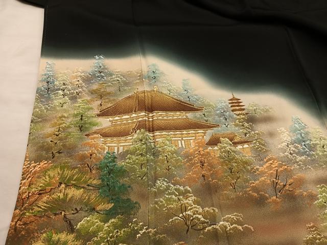 平和屋着物■豪華黒留袖 樹林風景文 暈し染め 金彩 正絹 逸品 BAAX0244mz