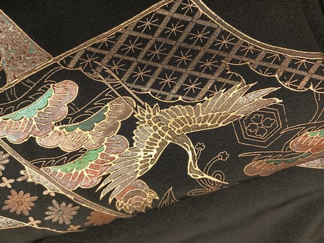平和屋着物■豪華黒留袖 作家物 地紙重ね飛鶴花文 金彩 正絹 逸品 BAAX0245mz