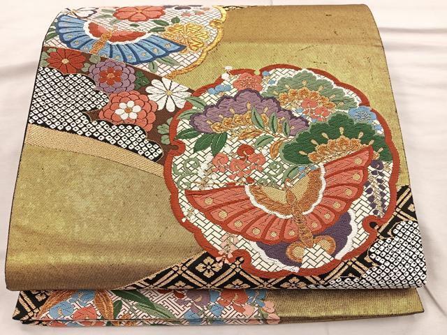 平和屋着物▼六通柄袋帯　唐織　作家物　慶祥典雅文　金糸　正絹　逸品　BAAX0250mz