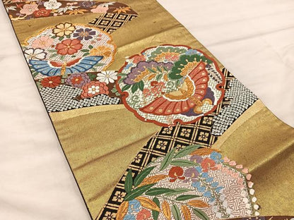 平和屋着物▼六通柄袋帯　唐織　作家物　慶祥典雅文　金糸　正絹　逸品　BAAX0250mz