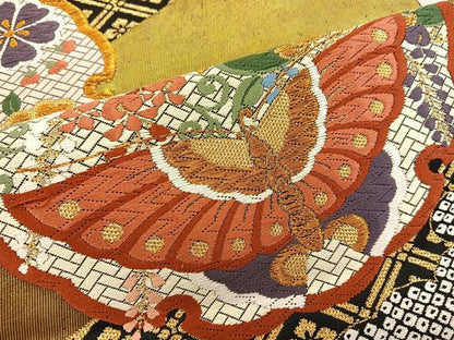 平和屋着物▼六通柄袋帯　唐織　作家物　慶祥典雅文　金糸　正絹　逸品　BAAX0250mz