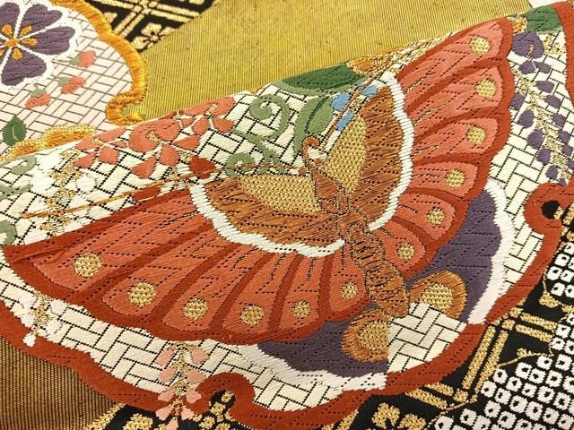 平和屋着物▼六通柄袋帯　唐織　作家物　慶祥典雅文　金糸　正絹　逸品　BAAX0250mz