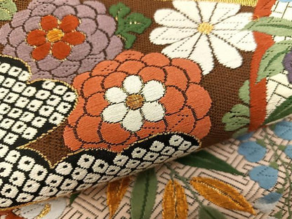 平和屋着物▼六通柄袋帯　唐織　作家物　慶祥典雅文　金糸　正絹　逸品　BAAX0250mz