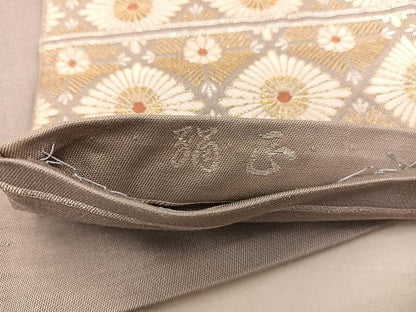 平和屋着物●六通柄　京袋帯　菱花文　金糸　正絹　逸品　BAAX0259mz