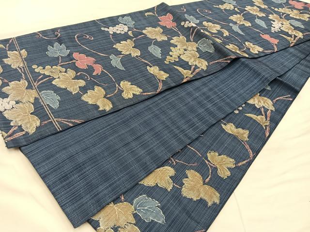 平和屋着物●六通柄袋帯　葡萄蔦の葉文　金銀糸　正絹　逸品　BAAX0260mz