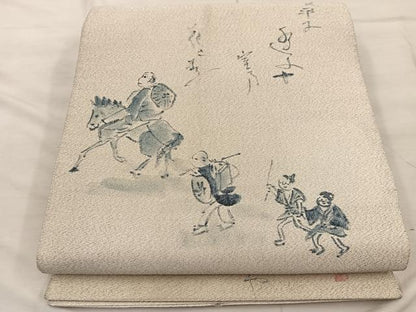 平和屋着物◎太鼓柄袋帯 作家物 手描き 綴れ 人物文 正絹 逸品 BAAX0266mz