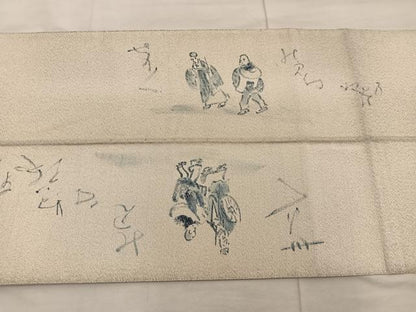 平和屋着物◎太鼓柄袋帯 作家物 手描き 綴れ 人物文 正絹 逸品 BAAX0266mz