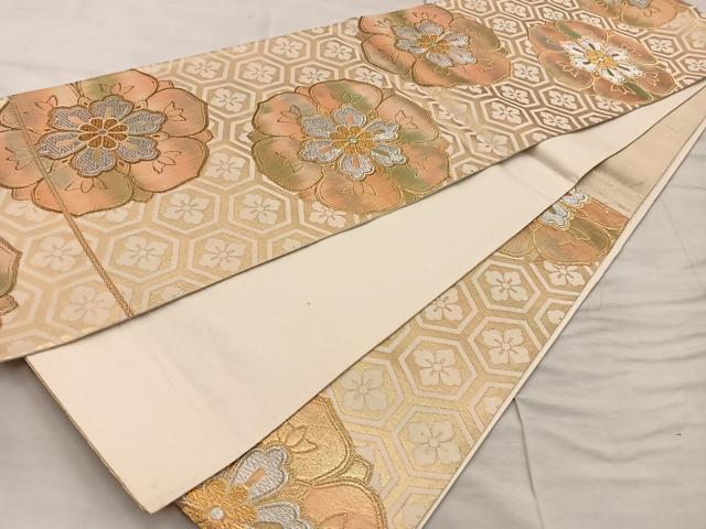 平和屋着物◎六通柄袋帯　亀甲花文　金銀糸　正絹　逸品　BAAX0272mz