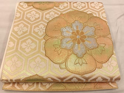 平和屋着物◎六通柄袋帯　亀甲花文　金銀糸　正絹　逸品　BAAX0272mz