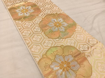 平和屋着物◎六通柄袋帯　亀甲花文　金銀糸　正絹　逸品　BAAX0272mz