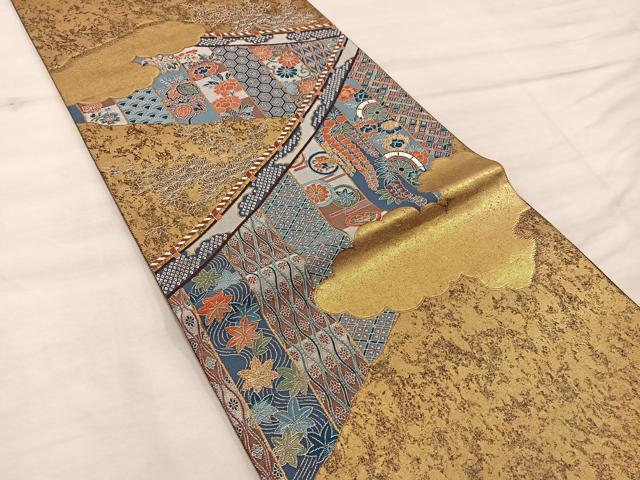平和屋着物●東京友禅　熊谷好博子　太鼓柄袋帯　唐織　幔幕文　金糸　引箔　正絹　逸品　BAAX0277mz