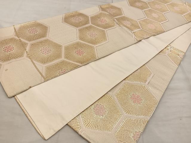 平和屋着物◎六通柄袋帯　亀甲花文　金糸　正絹　逸品　BAAX0280mz