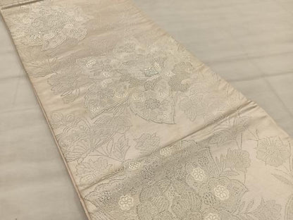 平和屋着物◎六通柄袋帯　草花文　銀糸　正絹　逸品　BAAX0288mz