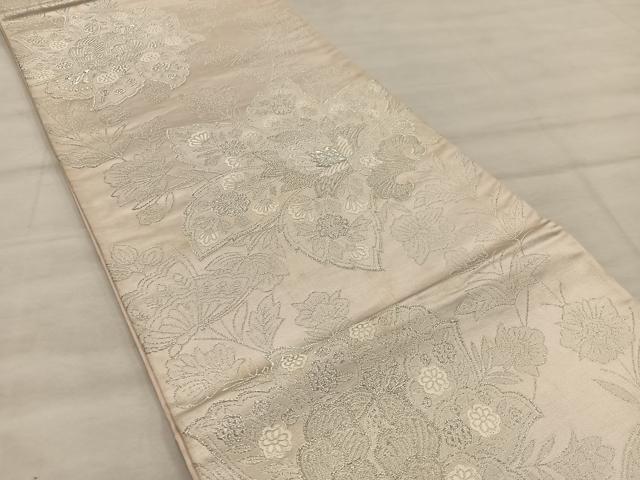 平和屋着物◎六通柄袋帯　草花文　銀糸　正絹　逸品　BAAX0288mz