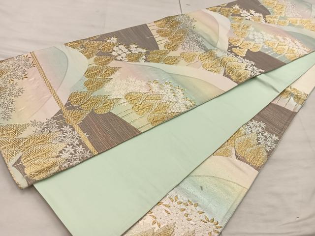 平和屋着物◎六通柄袋帯　樹林文　金糸　正絹　逸品　BAAX0291mz