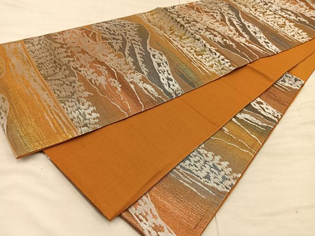 平和屋着物◎六通柄　京袋帯　遠山文　銀糸　正絹　逸品　BAAX0292mz